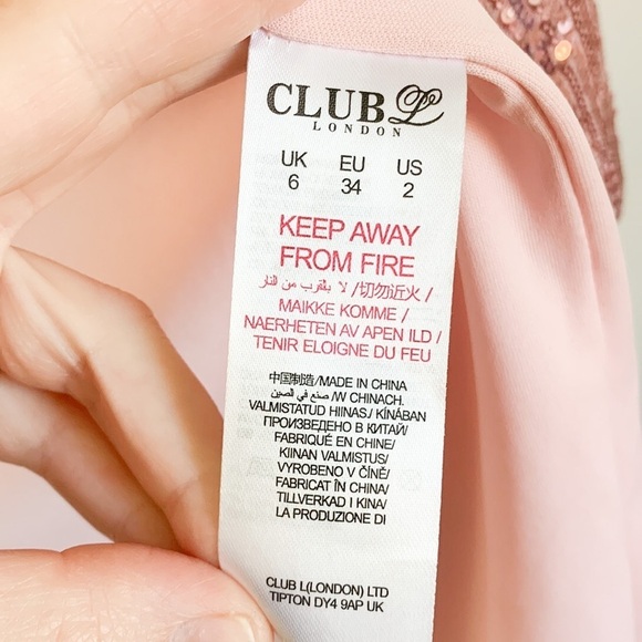 Club L London Pink Sequin long sleeve mini Wrap Dress - Picture 12 of 13